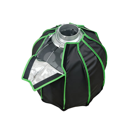 Softbox PATONA negru cu inel metalic si nervuri verzi, montaj pentru lumina.