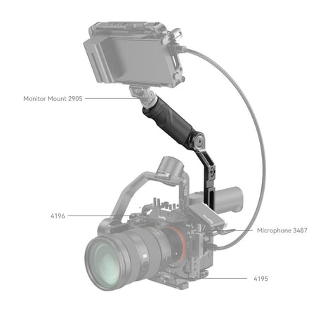 Mâner sling SmallRig negru montat pe cameră, cu braț pentru accesorii