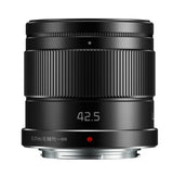 Panasonic Lumix 42.5mm f/1.7 MFT lens, front view with ridged focus ring