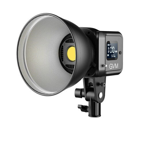 Compact LED light head with round diffuser and rear control screen, 5600K
