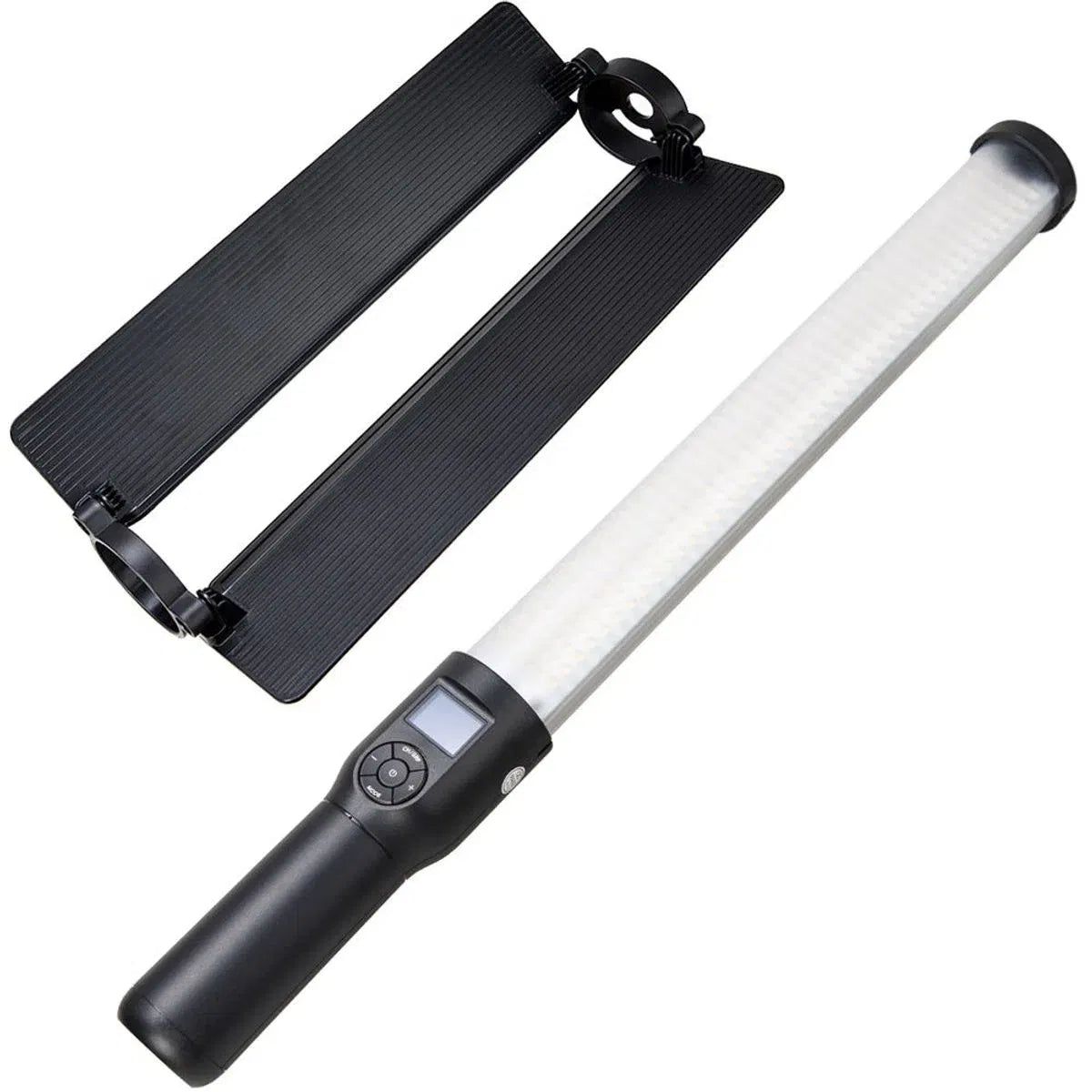 RGB LED light wand with barn doors open and long white diffuser tube