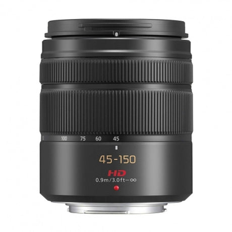 45-150mm f/4-5.6 MFT zoom lens with OIS markings, black barrel