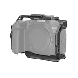 Camera cage for EOS R6 Mark II, front view with side mounting rails and top handle