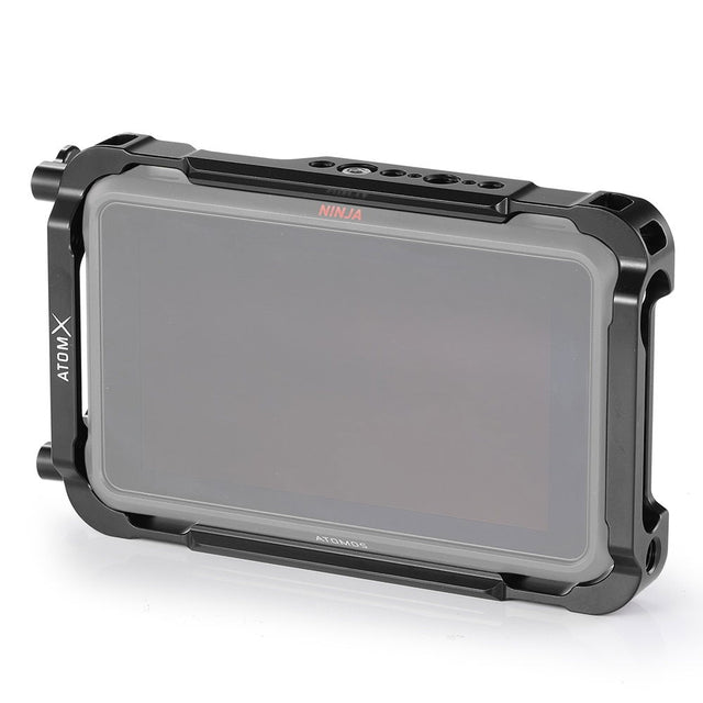 Atomos Ninja V 5in cage frame with top bar, mounting holes; dark gray