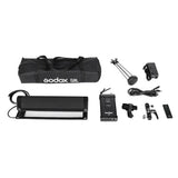 LED light panel kit: folded softbox, LED bar, controller, cables, and accessories