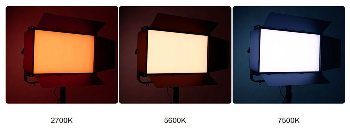 LED light panel color temperature options: 2700K warm, 5600K neutral, 7500K cool