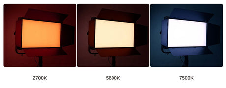 LED light panel color temperature options: 2700K warm, 5600K neutral, 7500K cool