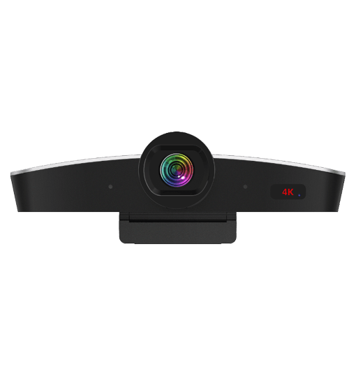 Cameră video conferință 4K, vedere frontală cu lentilă și indicator 4K roșu