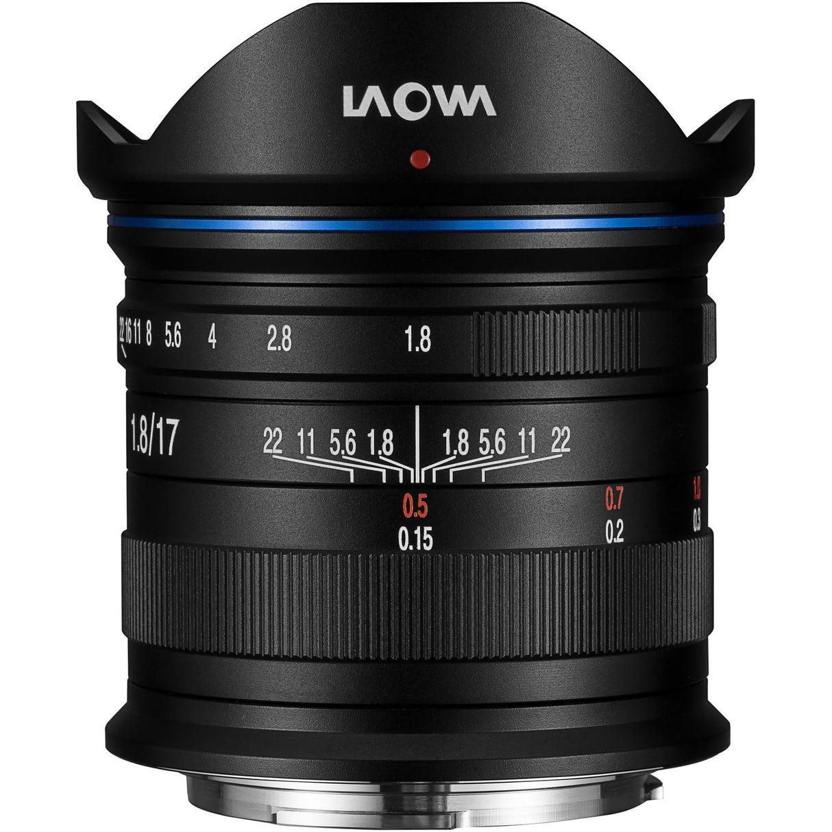 Black 17mm f/1.8 camera lens with aperture and distance markings on the barrel