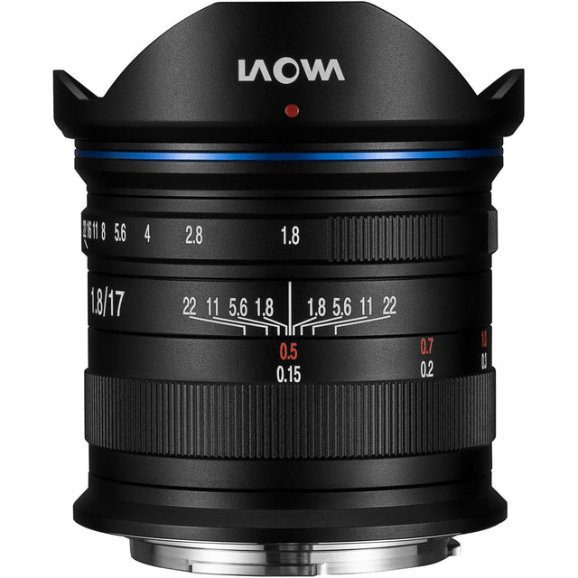 Black 17mm f/1.8 camera lens with aperture and distance markings on the barrel