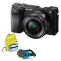 Kit aparat foto Sony A6100 negru cu obiectiv 16–50 mm și husă colorată