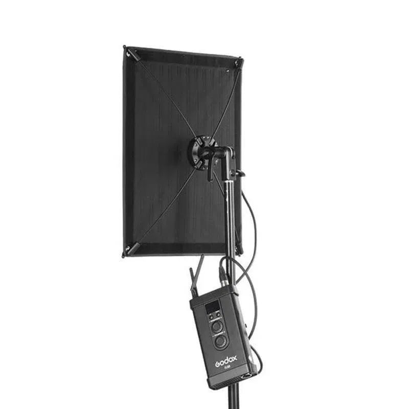 Back view of 35x45cm flexible LED light panel showing mounting hardware and controller