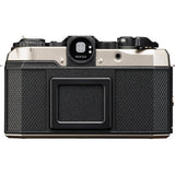 Pentax 17 film camera rear view, dark silver frame with black textured panels and screen