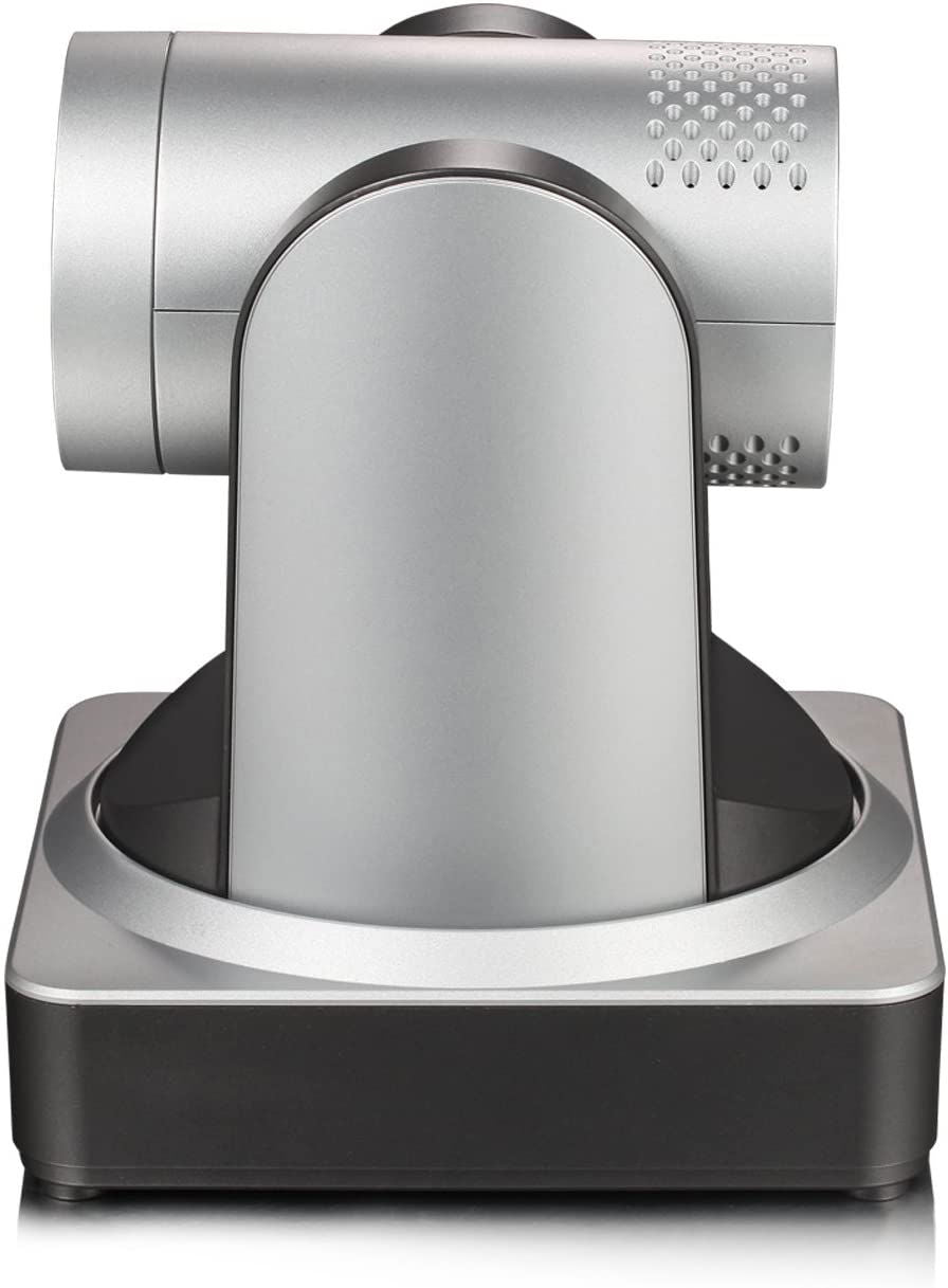 Gray PTZ camera head with control dials and protective dome for video conferencing
