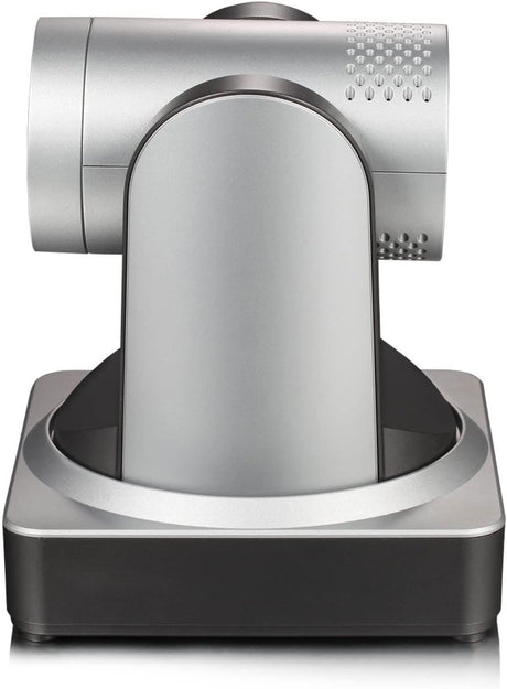 Gray PTZ camera head with control dials and protective dome for video conferencing