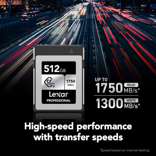 CFexpress Type B card, 512GB, up to 1750 MB/s read and 1300 MB/s write