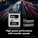 CFexpress Type B card, 512GB, up to 1750 MB/s read and 1300 MB/s write