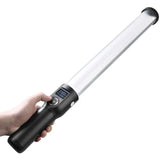 Handheld LED stick bicolor light showing bright tube and black grip with control panel