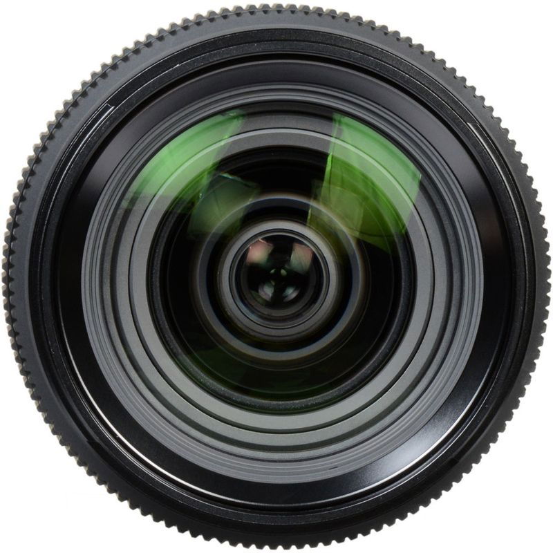 Front element of 32-64mm mirrorless zoom lens with glass reflections and serrated ring