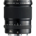 Black Fujinon GF 23mm F4 R LM WR mirrorless camera lens barrel with focus markings