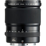 Black Fujinon GF 23mm F4 R LM WR mirrorless camera lens barrel with focus markings