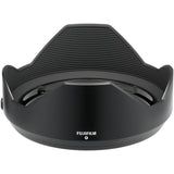 Black camera lens hood with Fujifilm logo and textured grip ridges