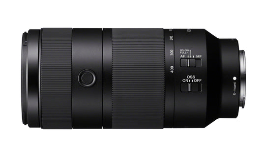 Obiectiv foto Sony FE 100-400mm, negru, comutator AF/MF și OSS