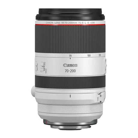 RF 70-200mm F2.8 lens straight-on view with zoom scale and grip