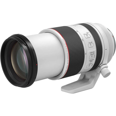 RF 70-200mm F2.8 lens angled view showing front glass and control markings