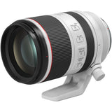 RF 70-200mm F2.8 lens side angle showing stabilization labels and barrel texture