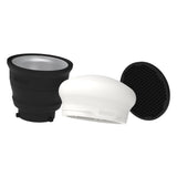 Cap difuzor alb și con negru cu grilaj tip fagure, accesorii pentru bliț studio