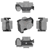 Black full camera cage shown from multiple angles on a mirrorless body
