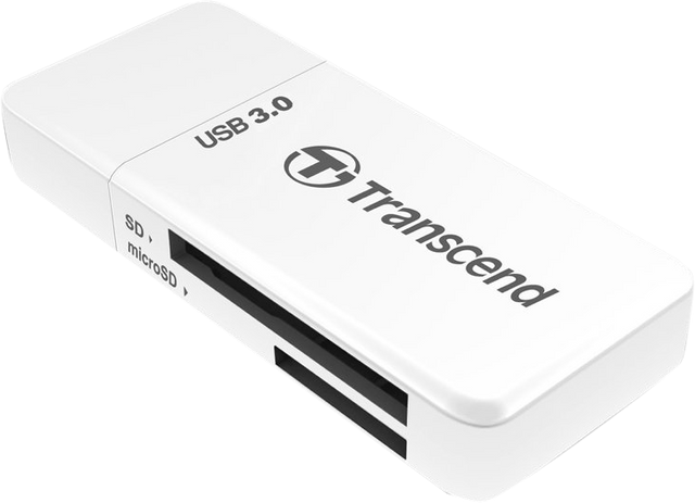 White USB 3.0 SD + microSD card reader with two card slots