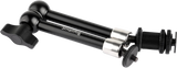Articulating 11-inch camera rig arm with dual clamp joints and knurled adjustment collars