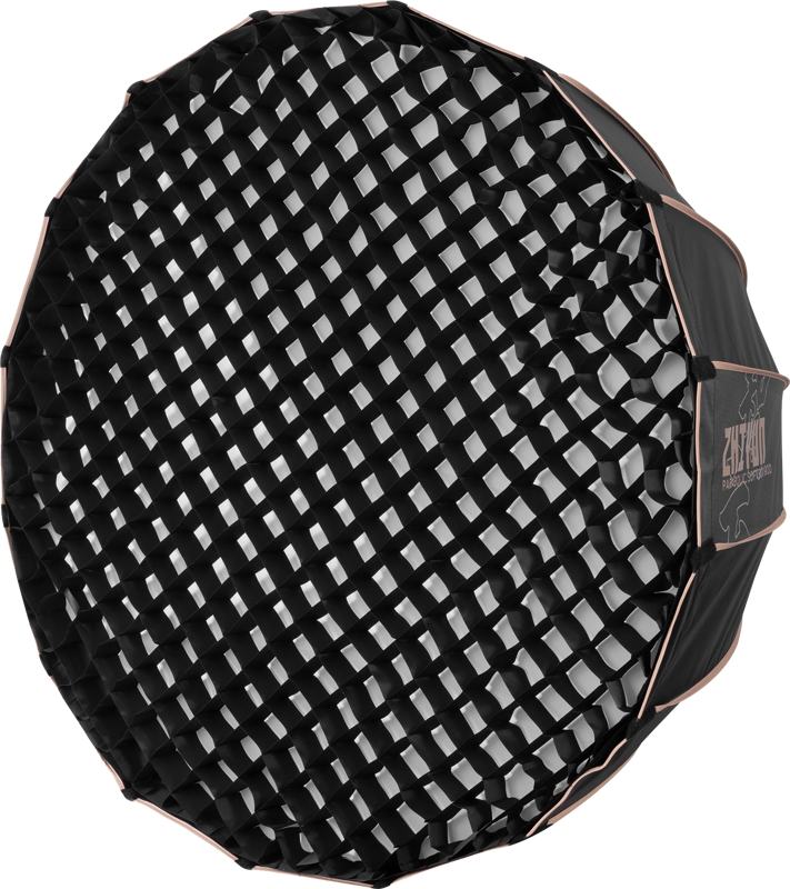 Parabolic softbox 90cm with black exterior and silver interior grid pattern