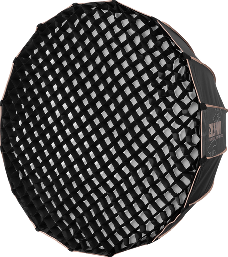 Parabolic softbox 90cm with black exterior and silver interior grid pattern