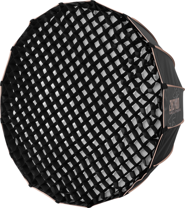 Parabolic softbox 90cm with black exterior and silver interior grid pattern