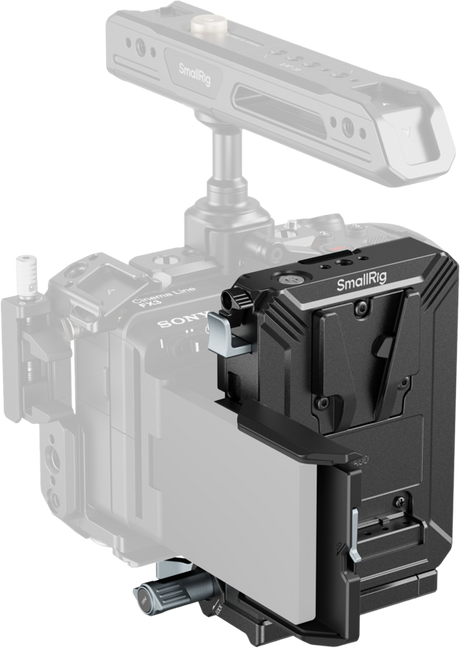 V-mount plate kit with metal mounting bracket and rail, light gray
