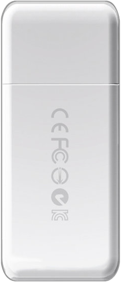 White card reader with vertical CE/technical markings on back
