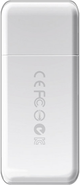 White card reader with vertical CE/technical markings on back