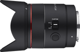 Side view of black AF 24mm f/1.8 FE lens showing custom M1/M2 switch area