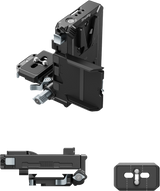 Black V-mount plate kit angled view with top mount and locking knobs