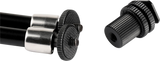 Interlocking clamp section with textured dials and threaded mounting stud on camera arm