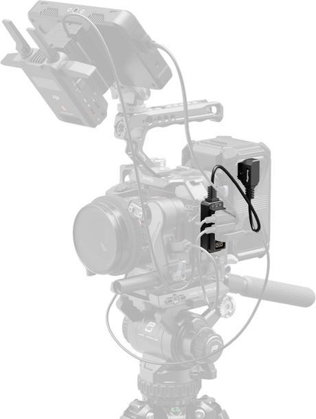 Ansamblu cablu de alimentare D-TAP 1-4 montat pe camera, cu bloc cu 4 ieșiri