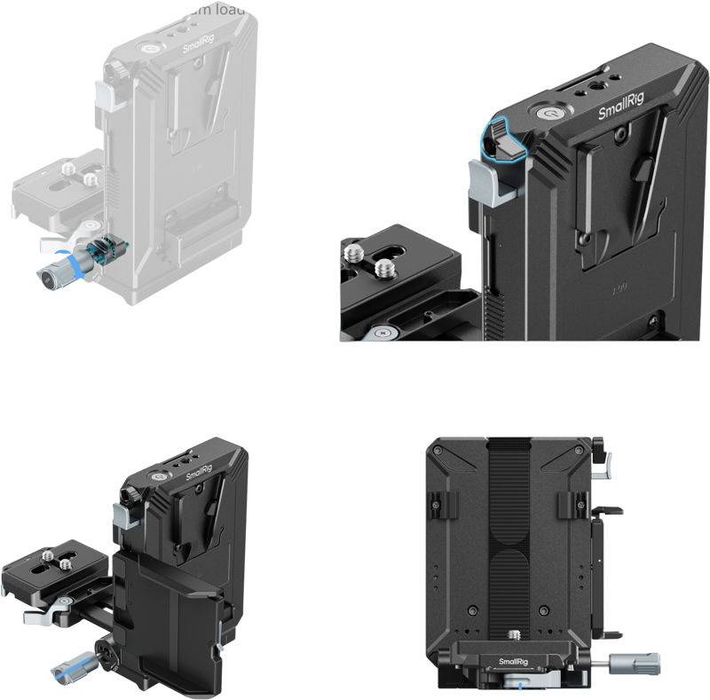 V-mount plate kit shown in black and light gray with accessory mount area