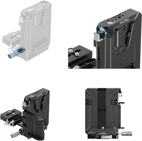 V-mount plate kit shown in black and light gray with accessory mount area