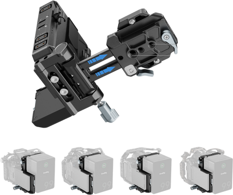 V-mount plate kit with adjustment lever and two mounting positions, blue markings