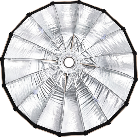 Parabolic softbox 90cm with reflective silver interior and black outer frame