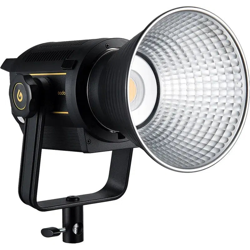 Godox VL150 LED video light with honeycomb reflector and barn doors, black housing