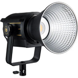 Godox VL150 LED video light with honeycomb reflector and barn doors, black housing